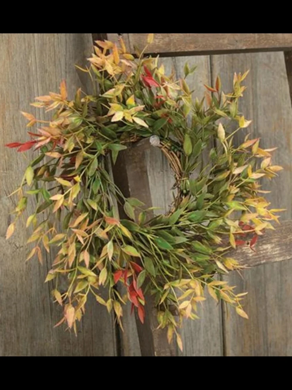 Autumn Leaf Candle Ring - Fall Green & Orange Red Decorative